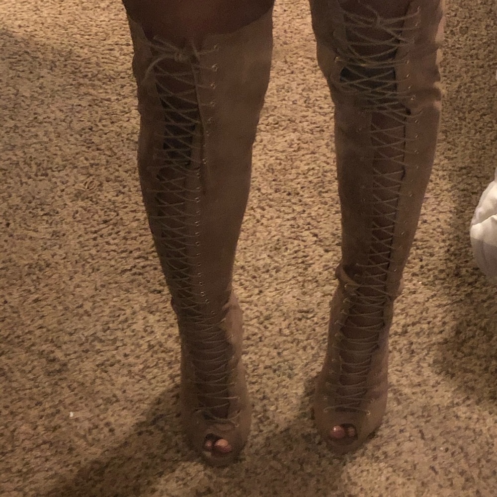 4in tan lace thigh high boots